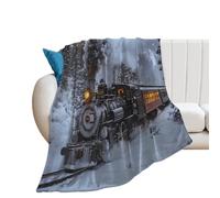 Vintage Steam Train Snowy Day Soft Flannel Blanket 250g Large Bed Blankets Lightweight Carpet for Sofa Couch Bed 60"*80"（150 * 200cm）