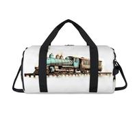 Vintage Steam Train Sport Duffel Bag with Shoes Compartment Overnight Weekender Bags Travel Gym Luggage Organizer for Women Men Kids Girls Boys