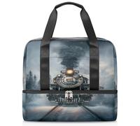 Vintage Steam Train Sports Duffle Bag for Women Men Kirls Boys Girls 21 L Weekend Overnight Bags Wet Seperated Tote Bag for Travel Gym Yoga