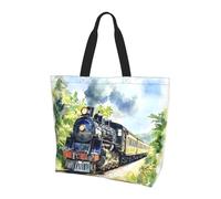 Vintage Steam Train Tote Bag Women's Shoulder Handbags Retro Shopping Bags Water-Resistant Large Handbag with Inner Pocket for Work Travel School