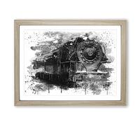 Vintage Steam Train Vol.3 V4 Modern Framed Print | A2 Oak Framed Wall Art | Ready to Hang | Classic Vehicle Picture | Living Room Bedroom Lounge Office