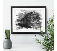 Vintage Steam Train Vol.3 V4 Modern Framed Print | A3 Black Framed Wall Art | Ready to Hang | Classic Vehicle Picture | Living Room Bedroom Lounge Office