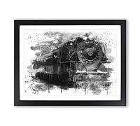 Vintage Steam Train Vol.3 V4 Modern Framed Print | A4 Black Framed Wall Art | Ready to Hang | Classic Vehicle Picture | Living Room Bedroom Lounge Office