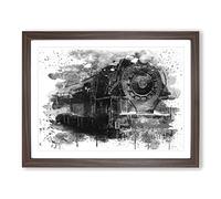 Vintage Steam Train Vol.3 V4 Modern Framed Print | A4 Walnut Framed Wall Art | Ready to Hang | Classic Vehicle Picture | Living Room Bedroom Lounge Office
