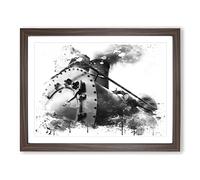 Vintage Steam Train Vol.5 V4 Modern Framed Print | A2 Walnut Framed Wall Art | Ready to Hang | Classic Vehicle Picture | Living Room Bedroom Lounge Office