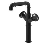 Vintage Steampunk Bathroom Faucet, Dual Wheel Handle, Hot & Cold Water, Industrial Design, Single Hole, Durable Black Sink Tap for Kitchen & Hotel Use