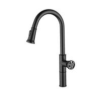 Vintage Steampunk Brass Kitchen Mixer Tap, Single Handle Pull-Out with Dual Spray Modes, Pull Down Sprayer for Sink, Retro Style Kitchen Taps