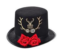 Vintage Steampunk Flat Top Hat With Gear Antler Fedora Hat Masquerade Party Accessories Cosplay Costume Dress Up Decor Vintage