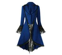 Vintage Steampunk Gothic Trench Coat - Women's Double Breasted Blazer Tops, Blue, S