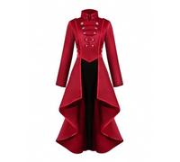 Vintage Steampunk Jacket Halloween Costumes for Women, Female Medieval Gothic Renaissance Clothes LadiesTailcoat Irregular Hem Outfits, Adult Retro Victorian Pirate Vampire Cosplay Uniform (Red, XXL)