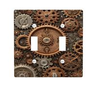 Vintage Steampunk Light Switch Cover Plates/Outlet Covers, Rustic Brown Gears for Home Decor, Thermoplastic Wall Plates, Standard Size Double Toggle