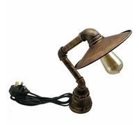 Vintage Industrial Steampunk Water Pipe 31cm Brushed Copper Plug-in Bedside Desk Lamp E27 Retro Table Light Rustic Metal Pipe Base Lamp for Bedroom Living Room Office Bar Café Loft Decorative Lighting