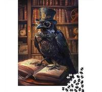 Vintage Steampunk Raven Jigsaw Puzzle for Adults 1000 Piece Jigsaw Puzzle Library Study Room Focus Puzzle Game for Family Home Decor Gift 38x26cm/1000pcs