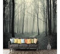 Vintage Stereo Art Foggy Forest Path 3D Wallpaper Silky Texture Home Study Office Grey Dining Room Sofa Bedroom Living Room TV Backdrop-300cm×210cm