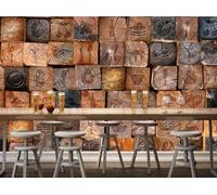 Vintage Stereo Nostalgia Wooden Block Wooden Pattern 3D Wallpaper Premium Textured Silk Study Dining Living Room Bedroom Sofa TV Wall Easy Install-350cm×256cm