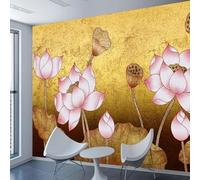Vintage Stereo Pink Flower Lotus Leaf Modern 3D Wallpaper Premium Textured Silk Neutral Tones Material Ideal for Living Room Bedroom-150cm×105cm