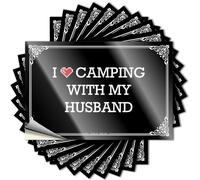 Vintage Sticker Aesthetic Decals, Stuff Cute Pattern Design for Military Notebook | Bumper Removable Vinyl I Love Camping with My Husband(6X9CM)