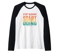 Vintage Stop Wishing Start Doing Gym Motivation Raglan Baseball Tee