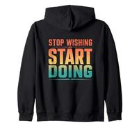 Vintage Stop Wishing Start Doing Gym Motivation Zip Hoodie