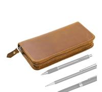 Vintage Storage Bag Stationery - Leather Pencil Case With Three Compartments, Varing Bag Fountain Pen Holder, Antique Inspired Writing Tool Carrier, Classic Leather Pen Organizer | School Stu, Brown