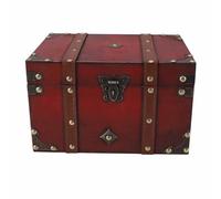 Vintage Storage Box, Wooden Decorative Box with Lock, Large Exquisite Decorative Treasure Chest Box for Necklace Earring (Red Coded Lock)