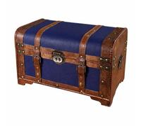 Vintage Storage Chest Wooden Trunk Decorative Box Organizer Weathered Wood Grain Finish With Dark Metal Accents And Side Handles suitable for entryway, Blue, Large