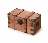 Vintage Storage Container Wooden Storage Box Chest Trunk Organizer Keepsake Box With Solid Hinged Lid Metal Corner, Small, Vintage Wooden Trunk - Original Wood Small