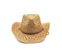 Vintage Straw Hat Beach Protable Hat Men's Western Retros Styles Outdoor Travel Accessory Light Weight Unisex Sun Khaki