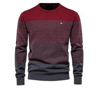 Vintage Striped Casual Jumpers Men, Knit Pullover Sweater Long Sleeve Knitwear Patchwork Urban Jumper Top Winter Thermal Sweaters Soft And Comfy Loungewear Crew Neck Casual Wear M-3Xl Red