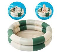 Vintage Stripes Kids Paddling Pool - Inflatable Baby Swimming Pool with Safety Bubble Bottom, 2 Ring, for Indoor Outdoor Girls Boys Garden Backyard (Green)