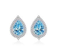 Vintage Stud Earrings, Blue Stud Earrings Cubic Zirconia Teardrop 21.7X13.8mm for Women Graduation Jewelry Modern