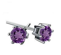 Vintage Stud Earrings for Women, Cubic Zirconia Cartilage Earrings Purple Crown Solitaire for Wife Anniversary Jewelry Modern