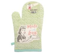Vintage Style 100% Cotton Made with Love Single Kitchen Oven Mitt Glove - Green (33 x 17cm)