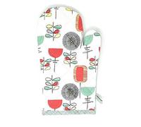 Vintage Style 100% Cotton Single Kitchen Oven Mitt Glove - Duck Egg Blue, Red (33 x 17cm)