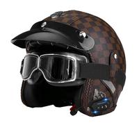 Vintage Style 3/4 Motorcycle Helmets Avce Goggles Bluetooth Leather Motorbike Half Helmet ECEDOT Approved Retro Open-Face Helmets Adults Men Women Suitable for All Seasons L,XXL:63-64CM