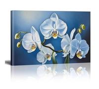 Vintage Style 3D White Butterfly Orchid Blue Background Canvas Painting Wall Art Poster For Bedroom Living Room Bathroom 40x60cm Withframe