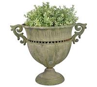 Vintage Style Aged Metal Green Round Plant Flower Urn Planter 30.5cm