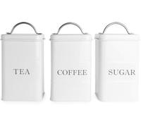 Vintage Style Airtight Tea, Coffee & Sugar Canister Set of 3 - Alloy Steel Kitchen Storage Tins (White) | Dust-Proof, Rust-Resistant, Retro Design | M&W