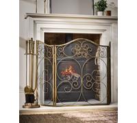 Vintage Style Antique Brass Fire Screen Fire Guard H60cm x W106cm with Fireplace Companion Set Dibor Copper One Size
