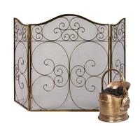 Vintage Style Antique Brass Fire Screen Guard H60cm x W106cm with Fireplace Coal Bucket with Shovel Dibor Copper One Size