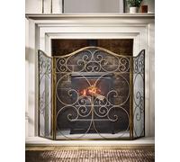 Vintage Style Antique Brass Folding Fireplace Guard Fire Screen Guard H60cm x W106cm Dibor Copper One Size
