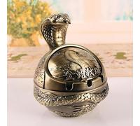 Vintage-Style Ashtray with Lid for Cigarette, Metal, Windproof, Smokeless, Odor Neutral, for Indoor and Outdoor Use, Decorative, Hand-Carved, Fancy Gift, Ornament for