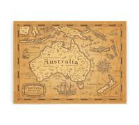 Vintage Style Australia Map Large Rectangular Glass Worktop Protector - Souvenir Gift - Smooth Board Kitchen Chopping/Cutting Board Worktop Saver with Non-Slip Feet 39cm x 28.5cm (15" x 11")