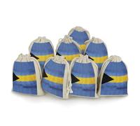 Vintage Style Bahamian Flag Printed Cotton And Hemp Bunches Pocket Drawstring Pouch 8 Pieces Reusable Gift Bags