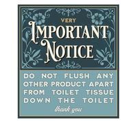Vintage Style Bathroom Notice Sign, Do not flush any other product apart from toilet tissue down the toilet Warning, Self-Adhesive Vinyl Sticker, 80mm x 90mm (2)