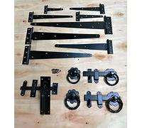 Vintage Style Black Garden Gate Ring Latch Suffolk Latch Door Hinges Shed Door (6" T Hinge (Pair))