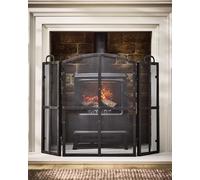 Vintage Style Blacksmith 3-Fold Fireplace Guard Fire Screen Guard with Rivets H71cm x W102cm Dibor Black One Size