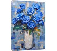 Vintage Style Blue Roses Anique Vintage Tin Sign Decor Floral Metal Sign for Home Office Coffee Bar Club Pub Store Housewarming Gift 8x12 Inch