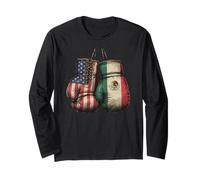 Vintage Style Boxing Gloves with USA and Mexican Flags Retro Long Sleeve T-Shirt