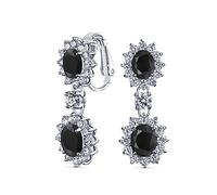 Vintage Style Bridal Simulated Gemstone Statement Pave Crown Halo Cubic Zirconia AAA CZ Drop Dangling Oval Chandelier Clip On Earrings For Women Non-Pierced